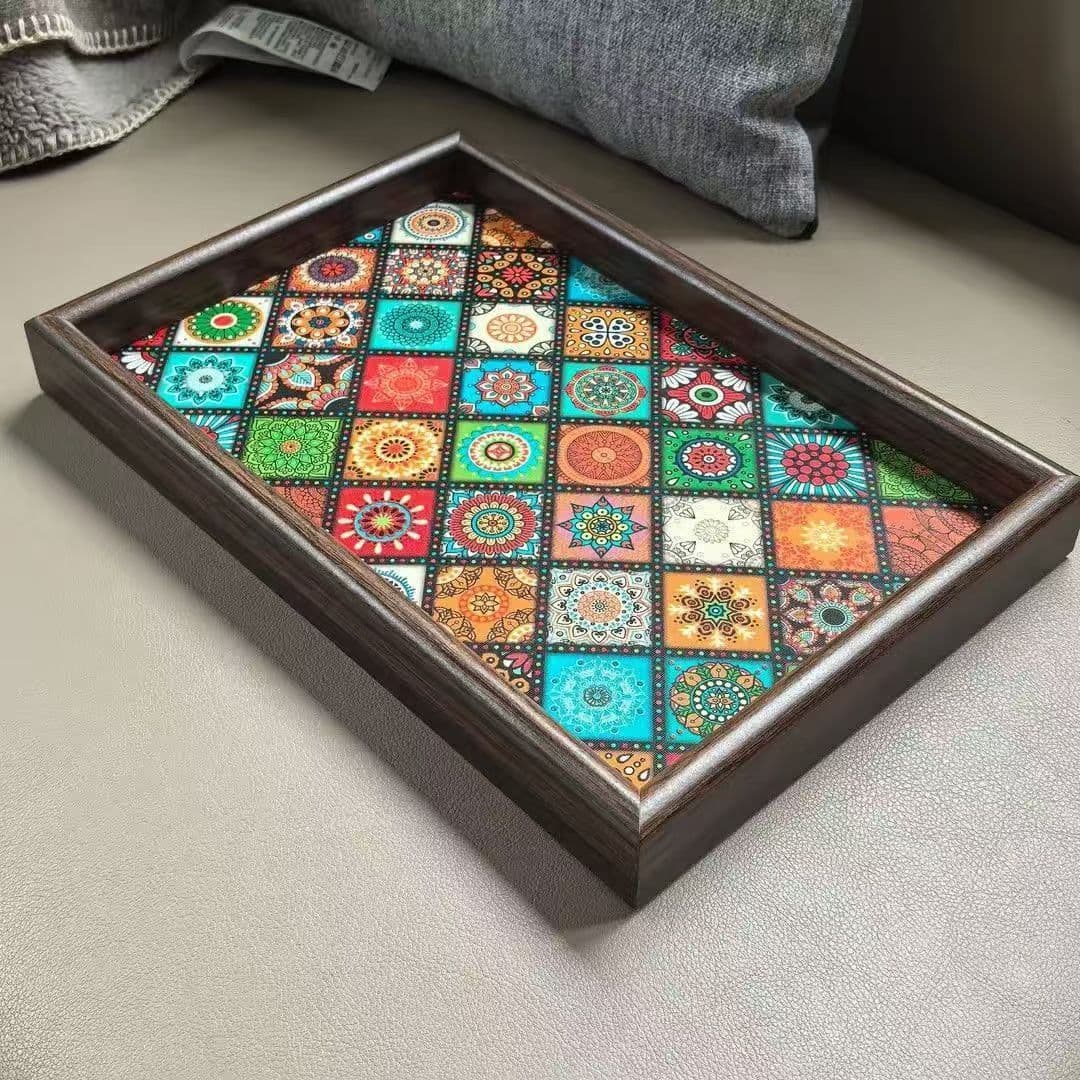Light Luxury Entryway Tea Tray with Classic Leather Design, INS Style Wooden Tray for Jewelry Display
