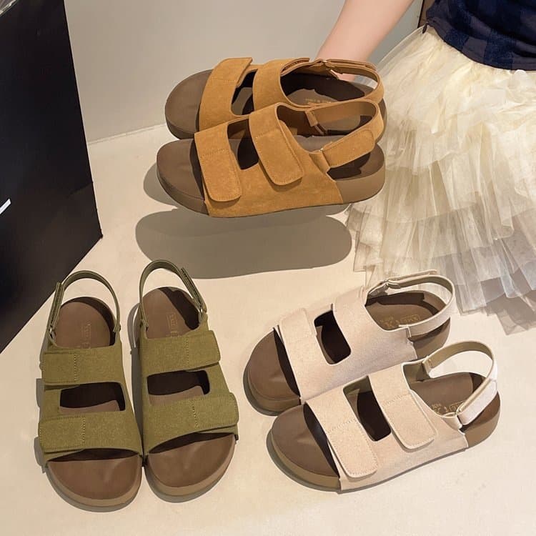 Thick-Soled Birkenstock Sandals for Women 2026 New Summer Outdoor Wear with Dresses Roman Velcro Soft Sole Casual Beach Shoes