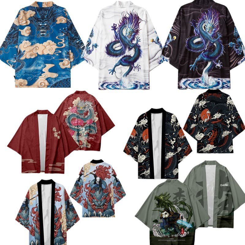 Chinese Style Dragon Retro Ukiyo-e Japanese Harajuku Kimono Cloak Haori Taoist Robe 3D Digital Print Cardigan Hanfu