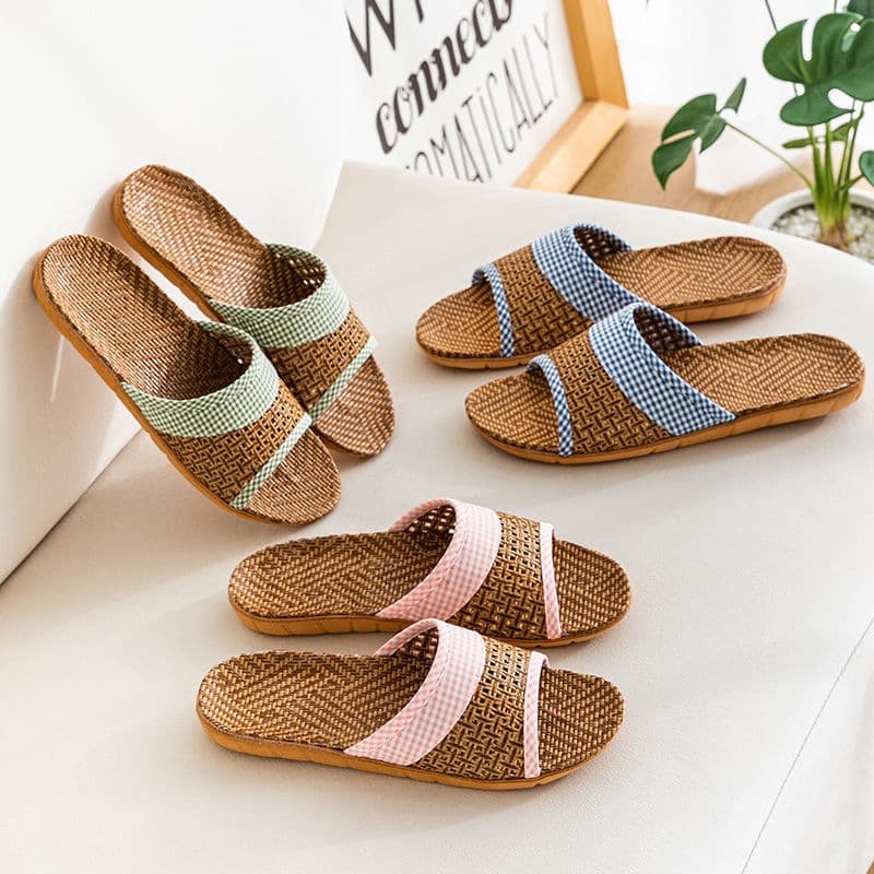 2026 Summer New Linen and Rattan Sandals for Women and Men, Indoor Floor Slippers, Soft Sole, Quiet for Home Use