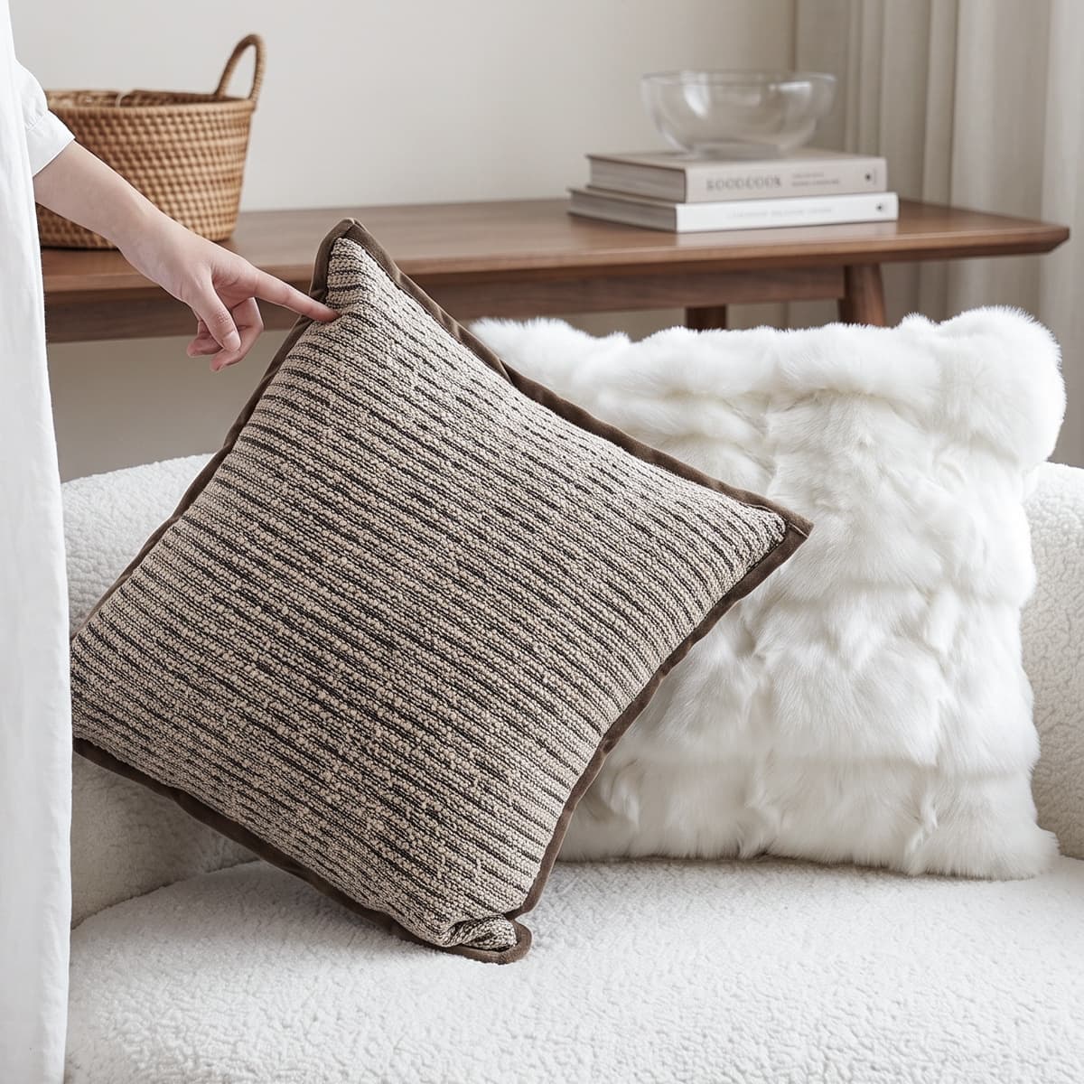 Cream Brown Sofa Cushion Luxurious Fox Fur Bedside Cushion Lumbar Pillow Backrest Pillow Pillow Cover