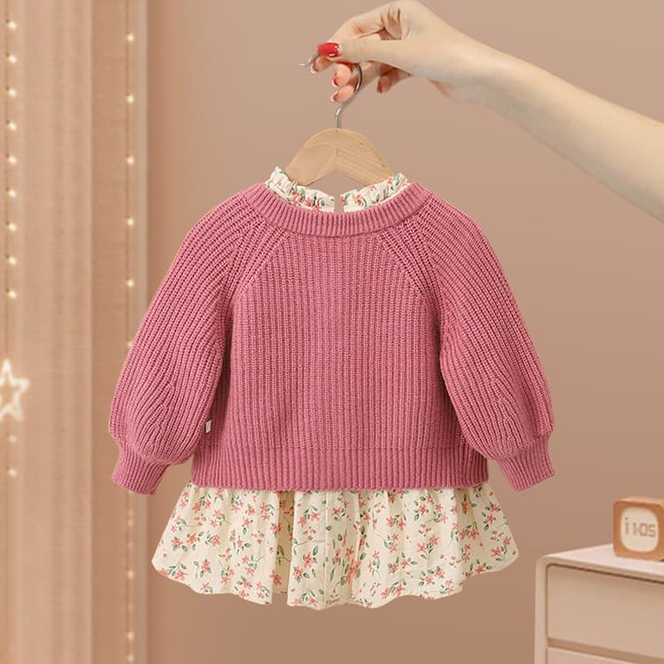 Girls' Fall Outfit Set 2026 New Children's Stylish First Birthday Dress Baby Dress and Cardigan Spring Fall Two-Piece Set
