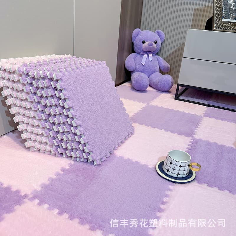Bedroom full-coverage plush bedside rug for girls, home use, living room foam rug, patchwork plush carpet