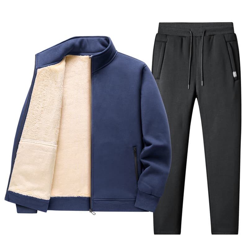 Winter Sports Set Men's Fleece-Lined Thick Cardigan Lamb Wool Sweatshirt Jacket Casual Sportswear Autumn