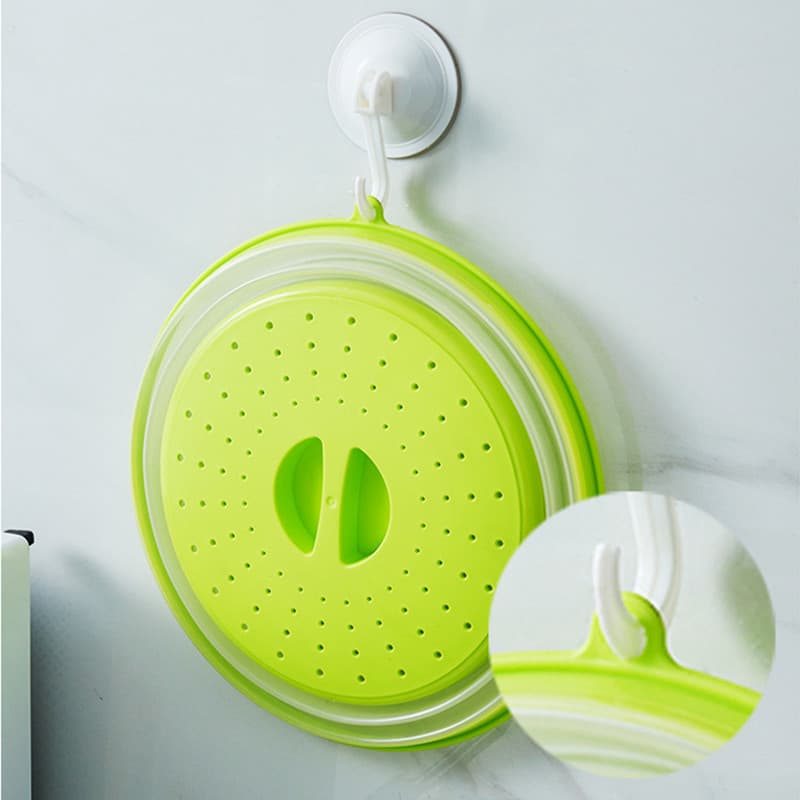 Foldable Lids with Hooks, Microwave Heating Covers, Multi-Purpose Silicone Foldable Food Covers, Grease and Splatter Guards