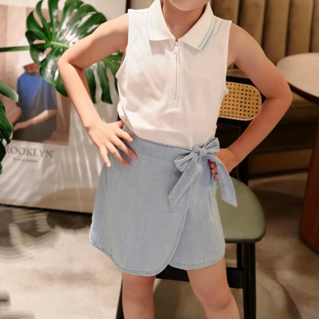 2026SS Spring/Summer New Children's Washed Light Blue Lightweight Pony Embroidery Denim Skirt Pants