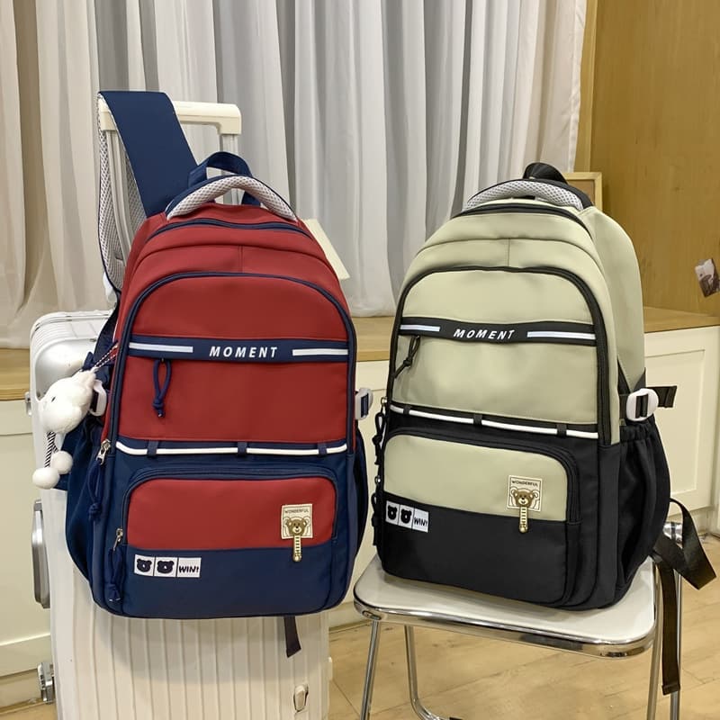 2025 New Women's Backpack Korean Fashion Large Capacity Contrast Color Versatile Travel Computer Bag School Bag