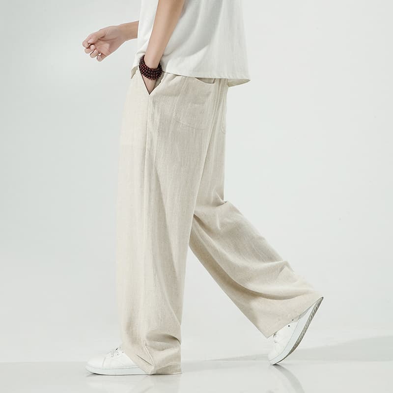 2024 Summer Men's Chinese Style Casual Pants Loose Plus Size Straight-Leg Pants New Chinese Style Vintage Men's Clothing Cotton Linen Trousers