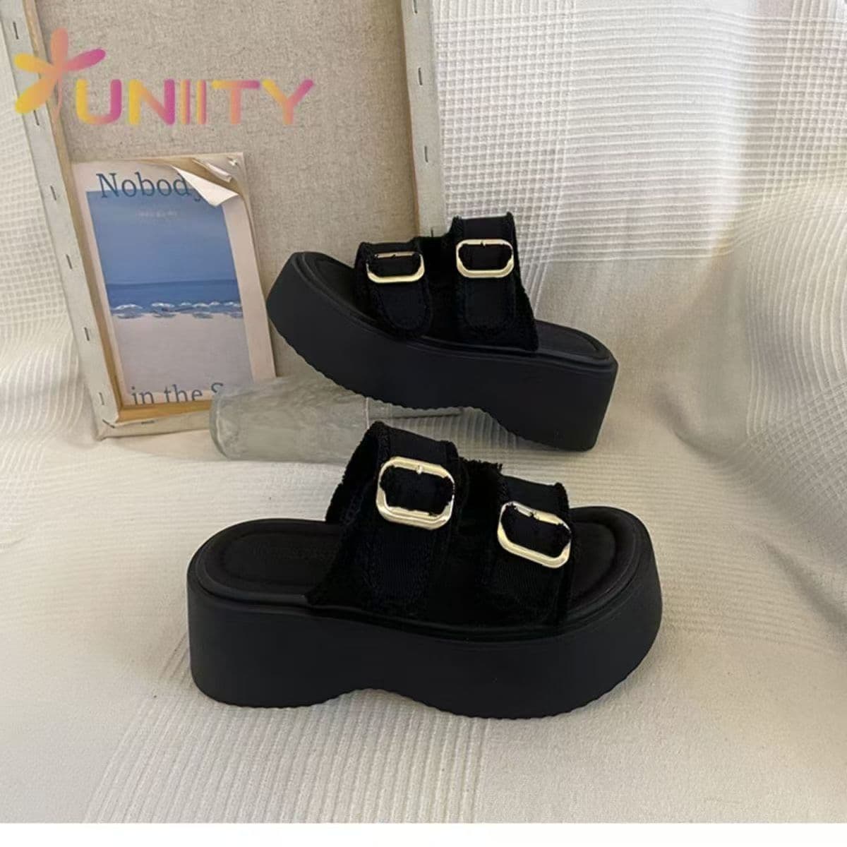 European Trend 2025 New Style Versatile Height-Increasing Roman Sandals Women Denim Fabric Slippers Sports Thick Sole Platform Sandals Women