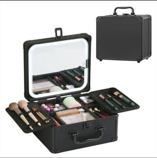 Makeup Case with LED Lighted Magnetic Mirror, Portable Home Cosmetic Storage Box for Makeup Artists, Wholesale Cosmetic Bag