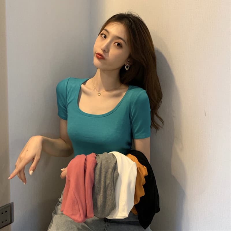 Summer 2023 New Short Sleeve T-Shirt Women's Clothing Korean Style Slimming and Smoothing Belly Exposed Top Women's Clothing