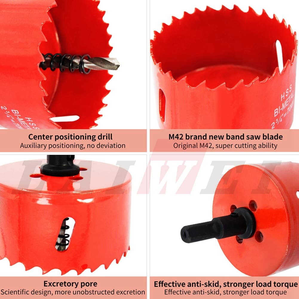 LAIWEI Bimetal Hole Saw M42 High-Speed Steel 50mm Hole Saw + 10 Wire Pulling Covers + Custom Cardboard Box
