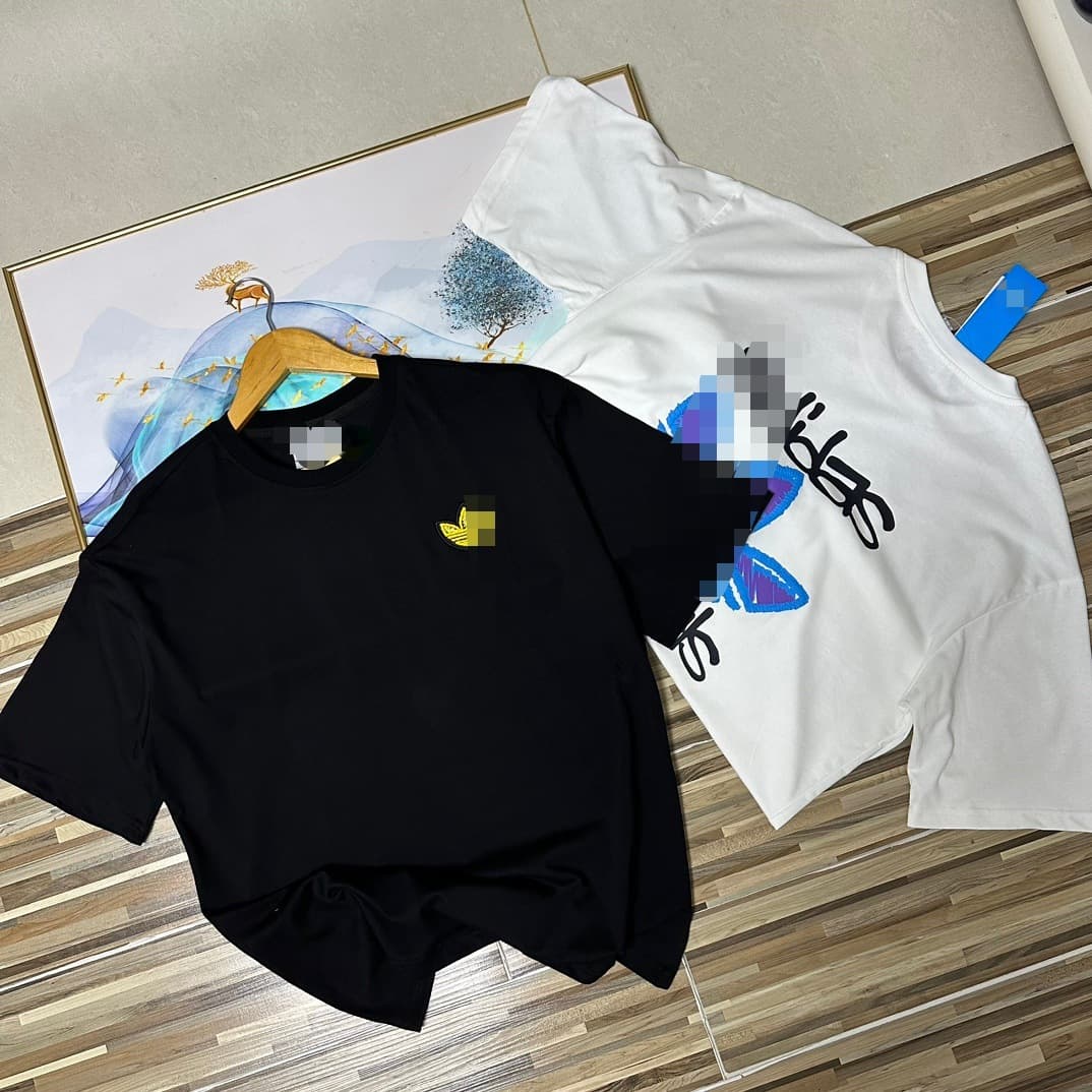 Cross-Border Ad Clover Summer New Embroidered Short-Sleeve T-Shirt for Men, Round Neck, Loose Fit, Pure Cotton, Couple Style, Printed Sports