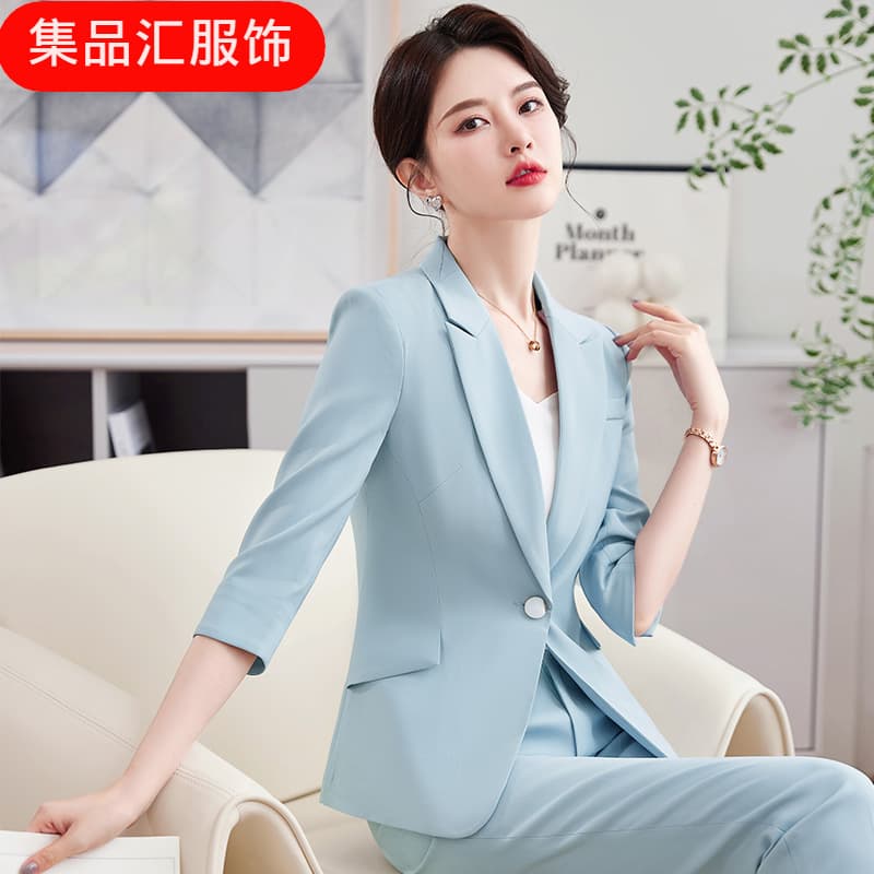 Elegant Professional Blazer Suit Set for Women Spring Summer Fall New One-Button Blazer and Pants Two-Piece Set Fashion