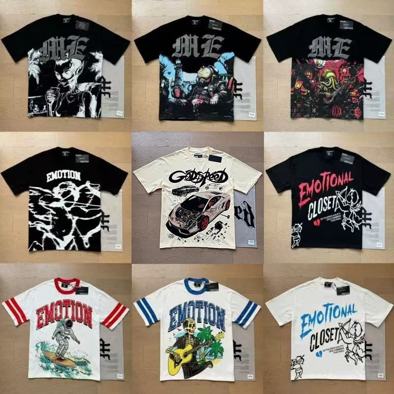 New Foreign Trade American Style MIXED EMOTION Angel Rhinestone Alien Short Sleeve Hip Hop Full Print Couple T-Shirt