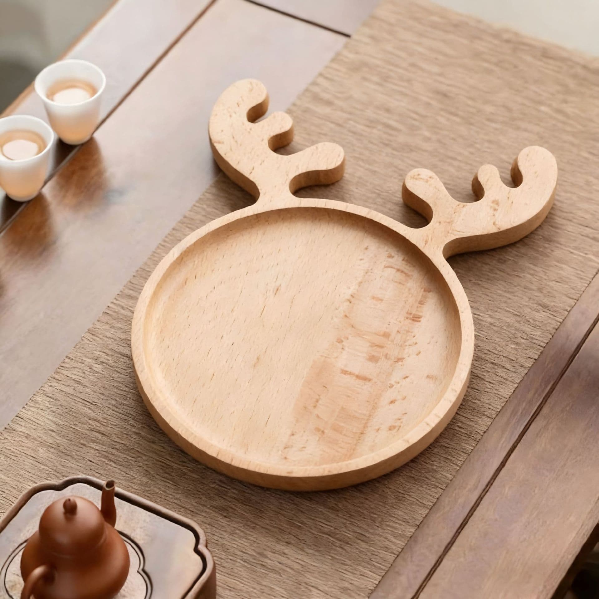 Heshi Home Creative Cartoon Wooden Plate Baby Food Plate Animal Shape Breakfast Snack Wood Tray