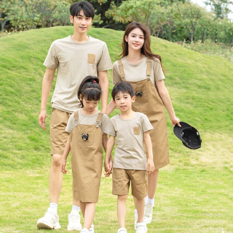 2026 Korean-Style Family Matching Striped Summer Outfit for Three or Four, Premium Mother-Child Family Look with Suspender Skirt, Trendy