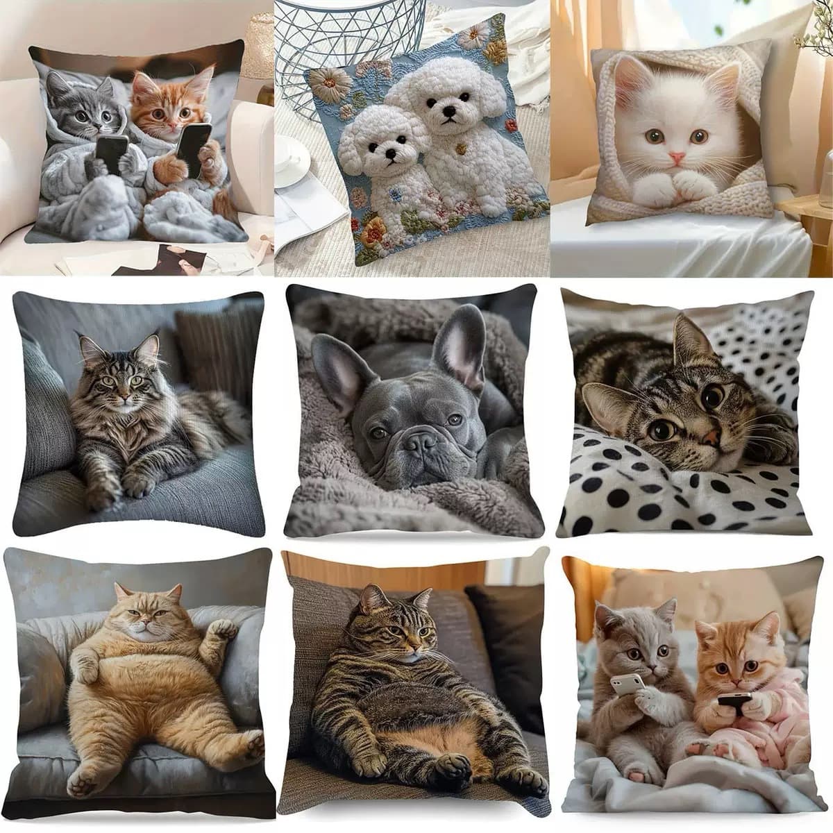 Cross-border Creative Cute Cat Playing Phone Pillow Cover, Cartoon Pet Cushion Cover, Cozy Home Decorative Pillow Cover