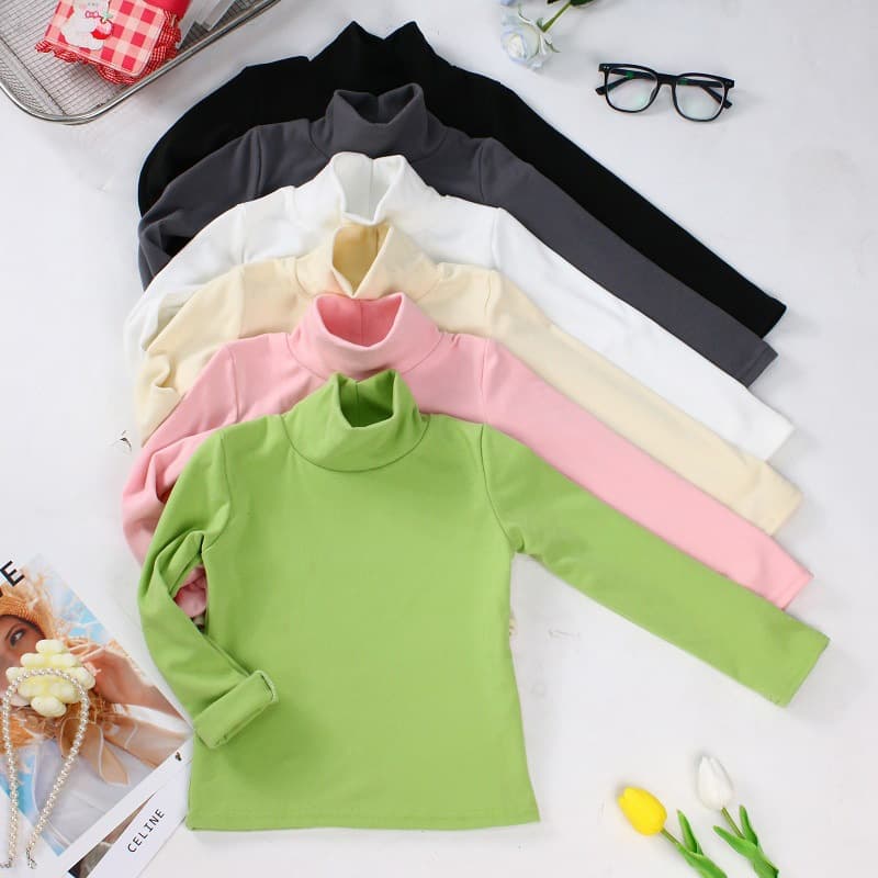 Autumn/winter Season New Style Thickened Velvet Children's Half-high Collar Base Layer Top Solid Color Warm Baby Underwear