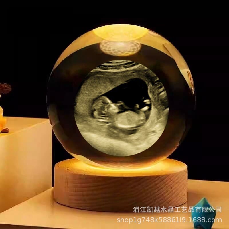 Ultrasound Image Pregnancy B-Scan Photo Engraving Memorial Glowing Crystal Ball Baby 4D Ultrasound Photo
