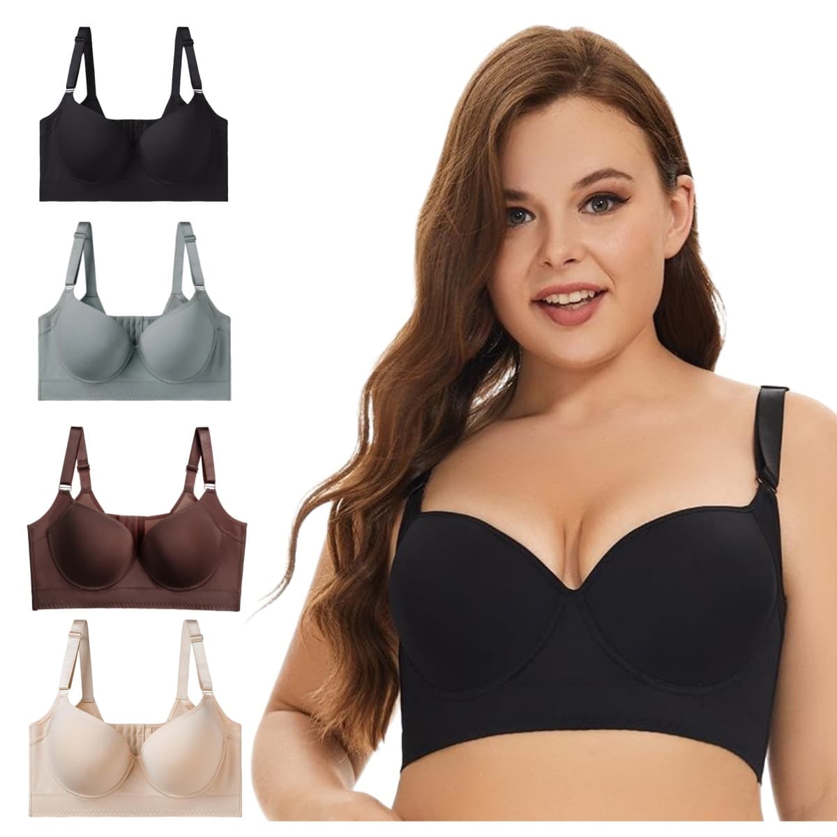 Sexy Deep V Bra Large Size Smooth Seamless Women's Underwear Gathered Anti-Sagging with Steel Ring Nylon Fabric Luxury Style