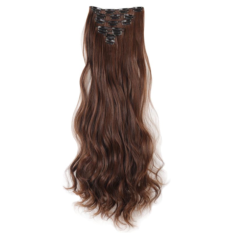 16-Clip Long Curly Synthetic Hair Wig for Women, European and American Cross-Border Clip-In Hair Extensions, 7-Piece Hairpiece Set with Hair Wefts