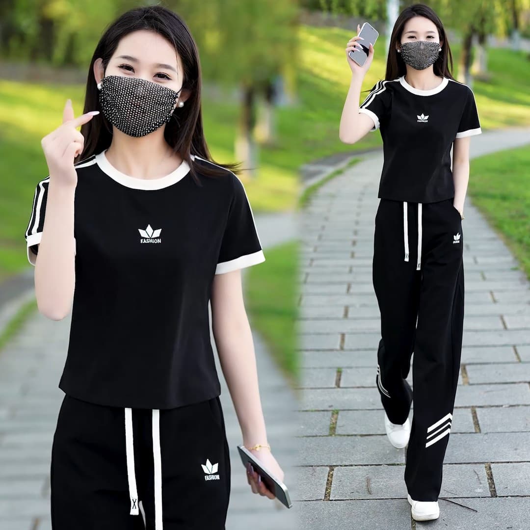 Fashionable Casual Two-Piece Set for Women, New Summer Style, Slimming Short Sleeve Wide-Leg Pants Sportswear, Trendy and Age-Defying