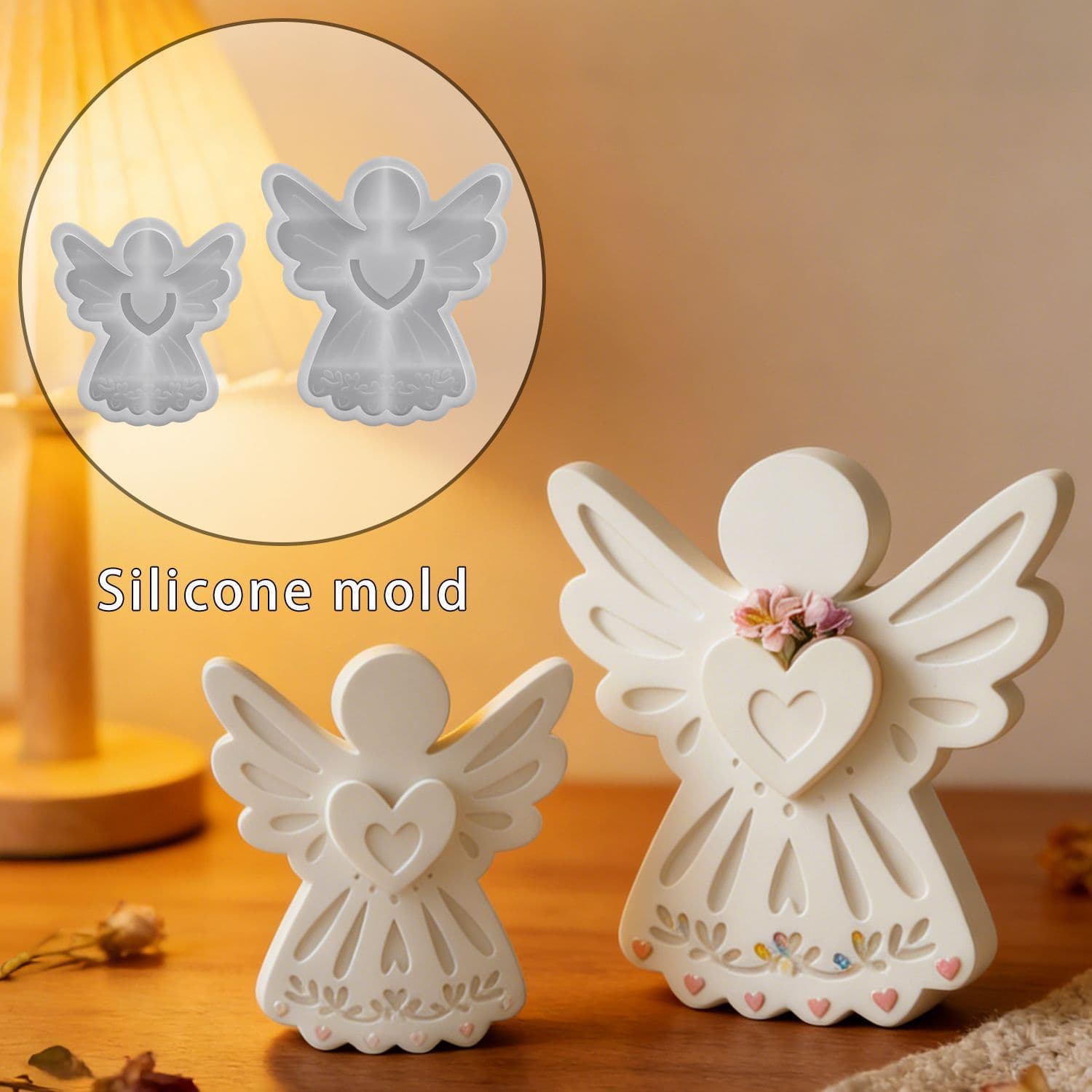 DIY Angel Flower Arrangement Ornament Resin Mold, Large and Small Angel Plaster Ornament Silicone Mold for Cross-Border Ecommerce