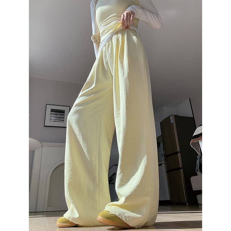 Ice Silk Milk Froth Yamamoto Pants Women's Summer Thin New Casual Petite Texture Lazy Goose Yellow Wide-Leg Pants