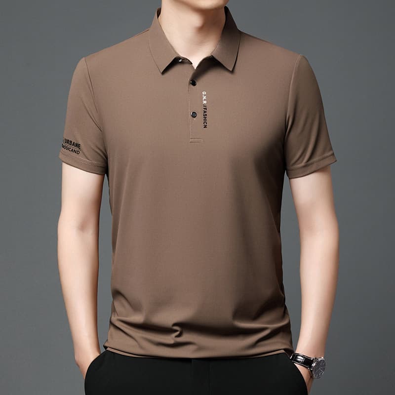 Summer New Ice Silk Short Sleeve Men's T-Shirt with Turn-Down Collar, Business Versatile Cool Feeling Fashion Trendy Print Casual Men's T-Shirt