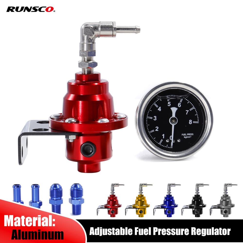 Universal adjustable fuel pressure regulator kit with gauge for automotive turbocharger modification