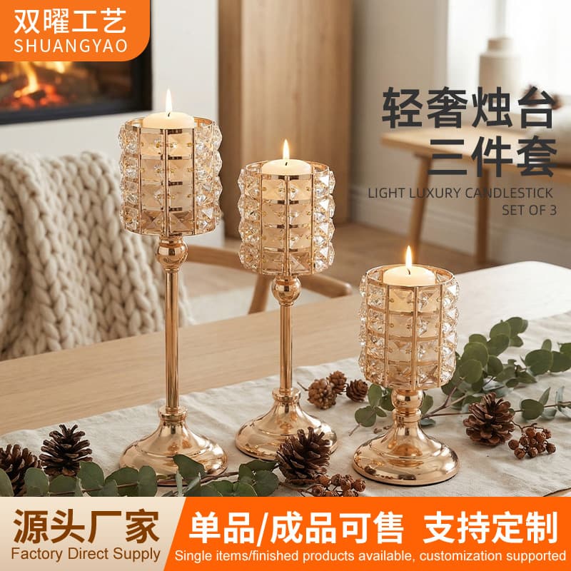 European crystal candle holder tall candle holder table decoration candle European crystal candle holder iron art minimum order quantity