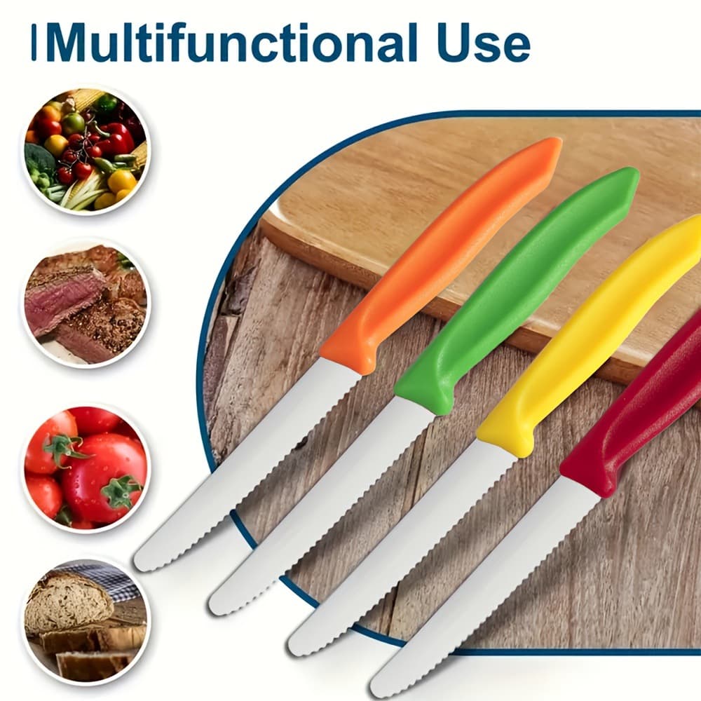 Cross-border Hot Selling Stainless Steel Western Kitchen Knife Bread Beef Steak Knife Amazon Tomato Plastic Handle Fruit Knife