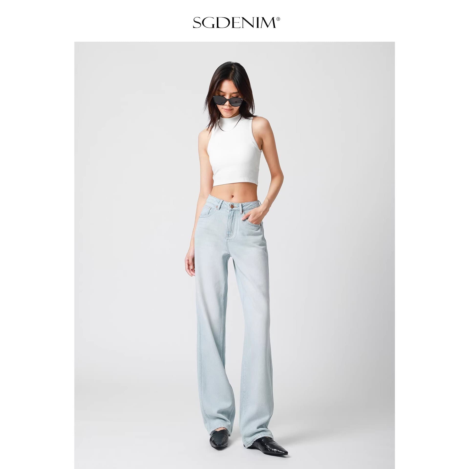 Basic / Skin-friendly Soft Draping Fabric Slim Straight Jeans for Women, High-Waist Loose Fit, Slimming, Versatile, New Autumn Style