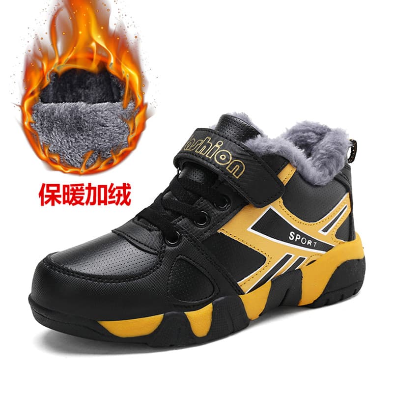 2026 New Boys Cotton Shoes Winter Fleece-Lined Mid-Large Kids Thick Warm Sports Shoes Boys Winter Cotton Shoes