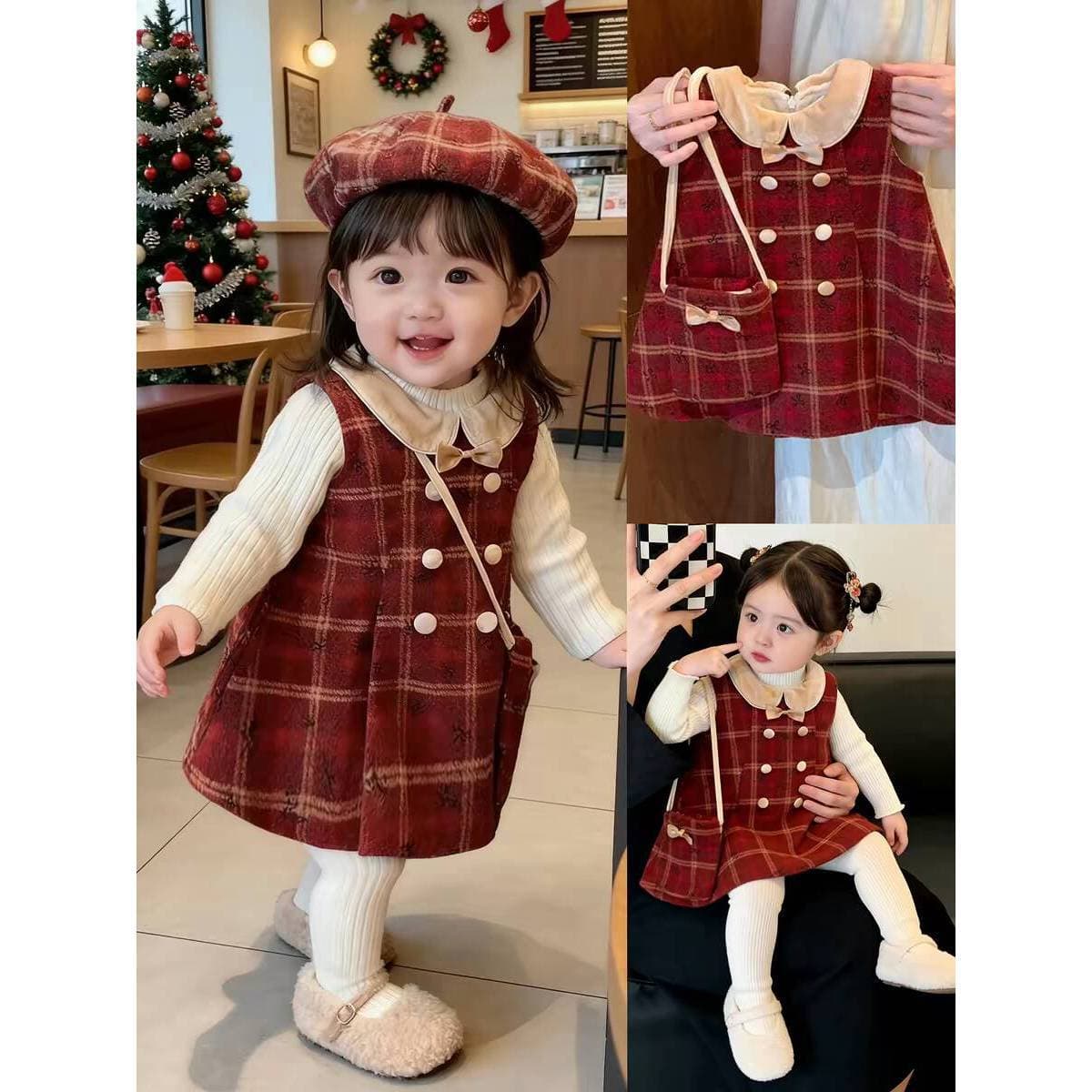 Tian Xiaosi - High-End Girls Autumn/Winter Vest Dress New, One-Year-Old Red Dress for Toddler Girls, Baby Girl Elegant Dress