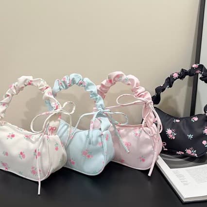 Gentle Sweet Drawstring Shoulder Bag 2025 New Style High-Aesthetic Versatile Crossbody Bag Small Floral Canvas Bag Best Seller
