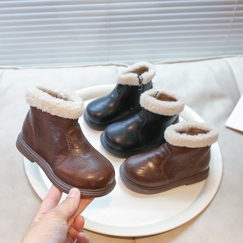 Girls' Shoes Children's Martin Boots 2025 Winter New Girls' Fleece-Lined Double-Layer Ankle Boots Baby Warm Cotton Shoes Leather Boots