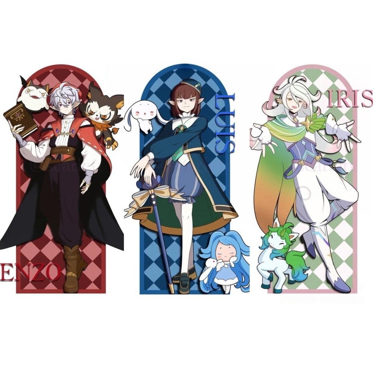 Roco Kingdom fan-made Enzo, Louis, Iris standees, custom acrylic DIY merch display props