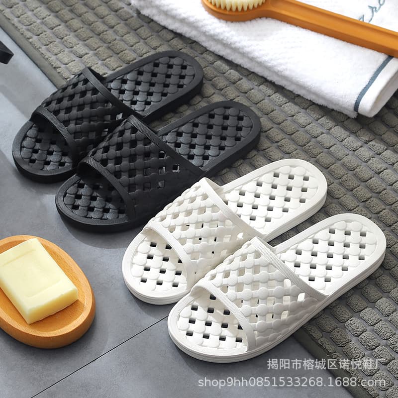 Hotel Bathroom Slippers Women's Soft Bottom Anti-Slip Waterproof PVC Couple Home Use Bath Slippers Hollow out Design