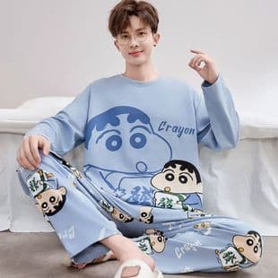 New Export Men's Pajamas Spring Autumn Winter Long Sleeve Cartoon Plus Size Teen Casual Homewear Set