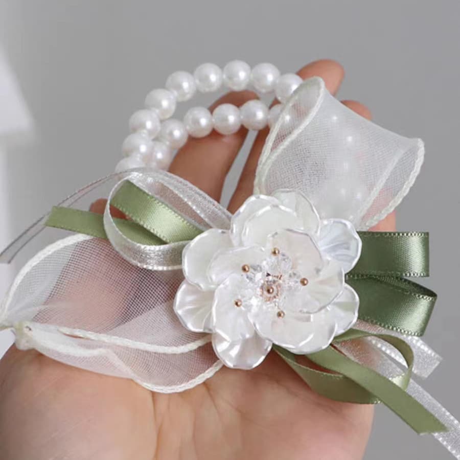 Forest Style Fresh Pearl Elastic Wedding Bracelet Bridesmaid Wrist Flower Sisters Group Hand Flower Activity Sign-in Marker