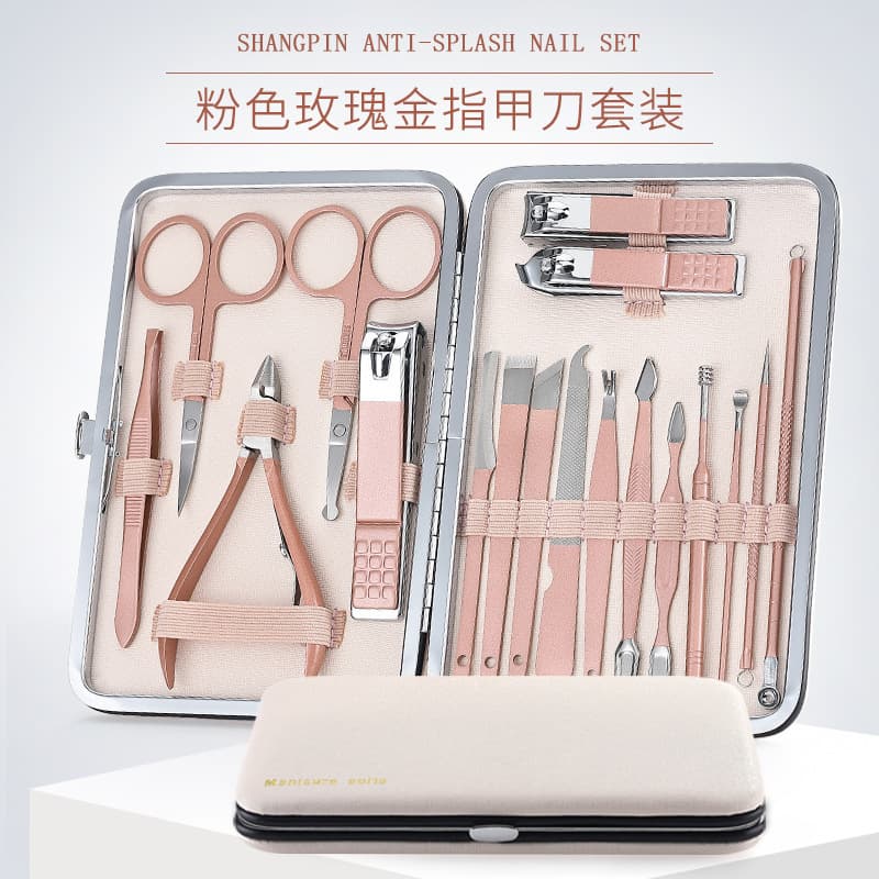 Stainless Steel Nail Clipper Set Pink Pedicure Nail Clippers 18-Piece Manicure Set Box Nail Care Kit