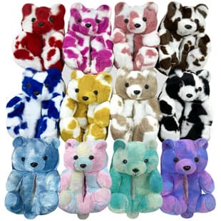Cartoon Cute Teddy Bear Cotton Slippers Autumn Winter Warm Fleece-Lined Thick Full Coverage Plush Couple Home Slippers
