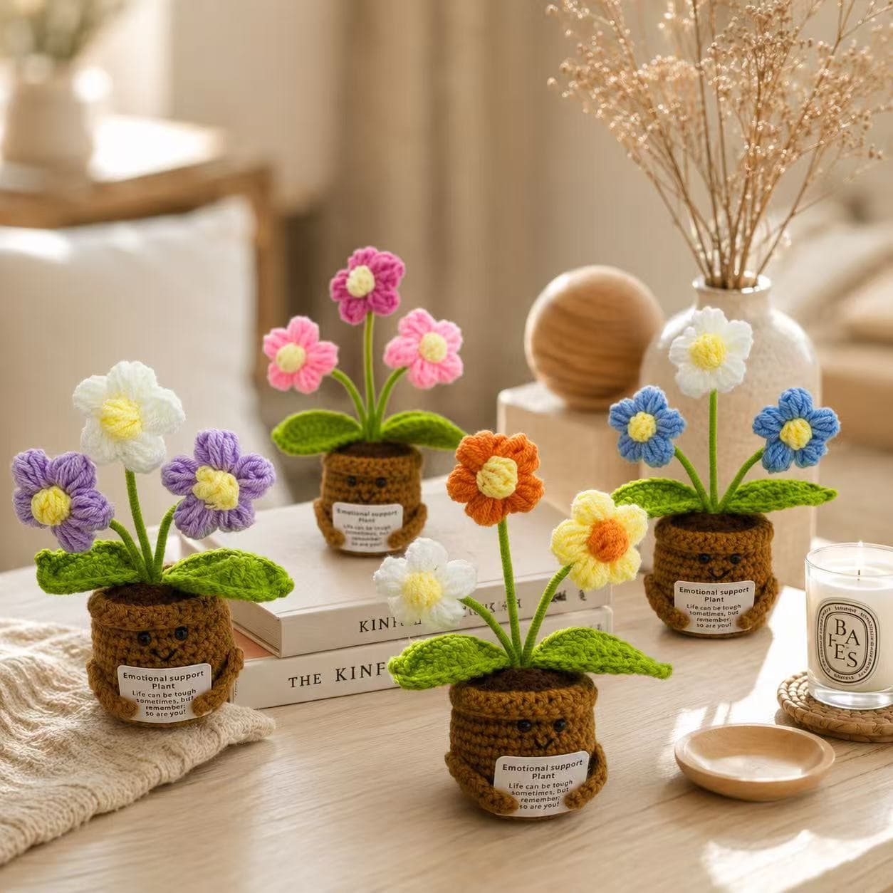 Finished Cross-Border Crochet Doll Positive Card Potted Plant Encouragement Emotional Card Doll Amazon Best-Selling Doll Flower