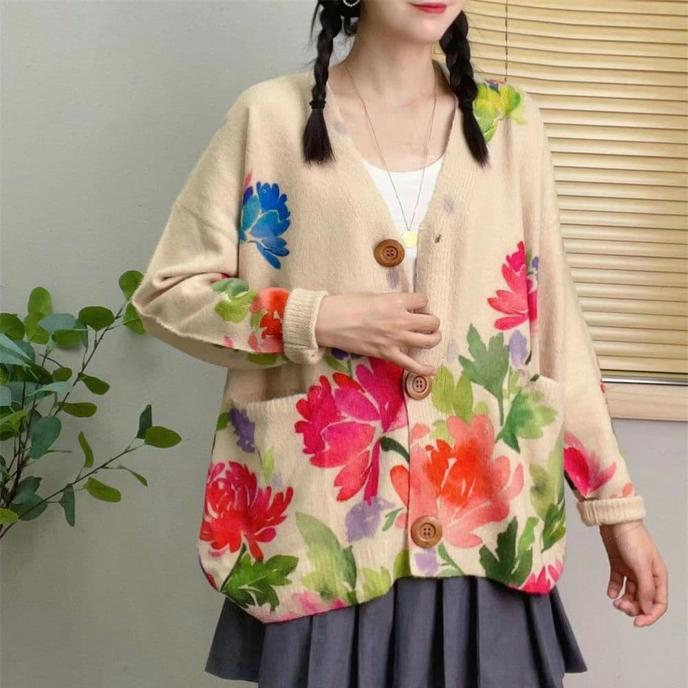 2025 Autumn New Korean Style Fashion Loose Knit Cardigan Top Women Printed Mink Fur Sweater Outerwear Wholesale
