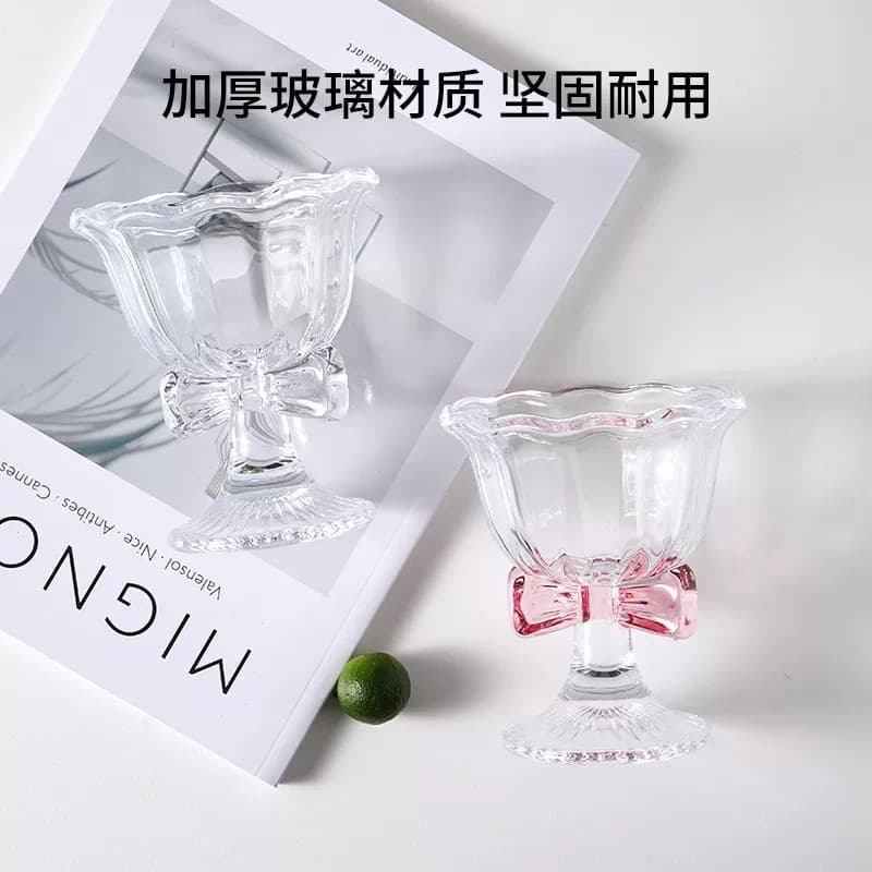 2026 Trendy Bow Glass Cup for Women, High-Footed Glass, Cocktail Glass for Sweet Wine, Ice Cream Cup