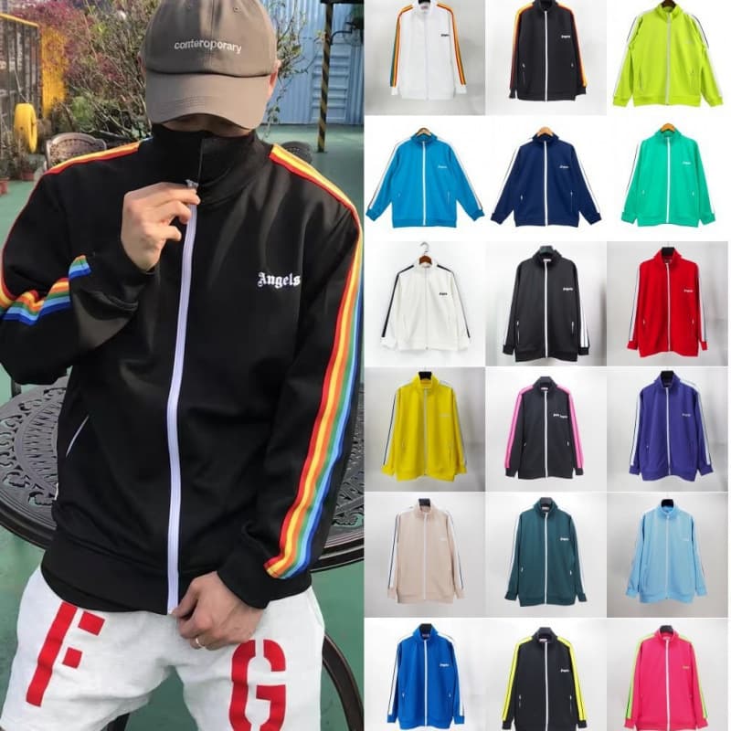 Foreign Trade Correct Version PA Trendy Brand Rainbow Stripe Print Webbing Zipper Jacket Palm Tree Retro Sports Jacket School
