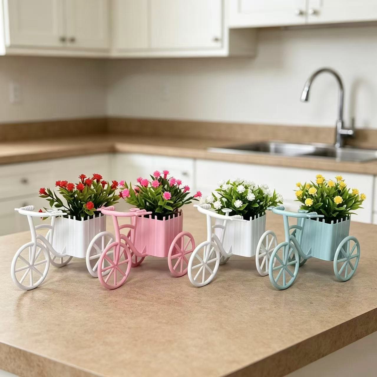 Mini Bicycle Planter with Baby's Breath Artificial Flowers, Multicolor Simple Small Potted Desktop Ornament, Home Fake Flower Wholesale