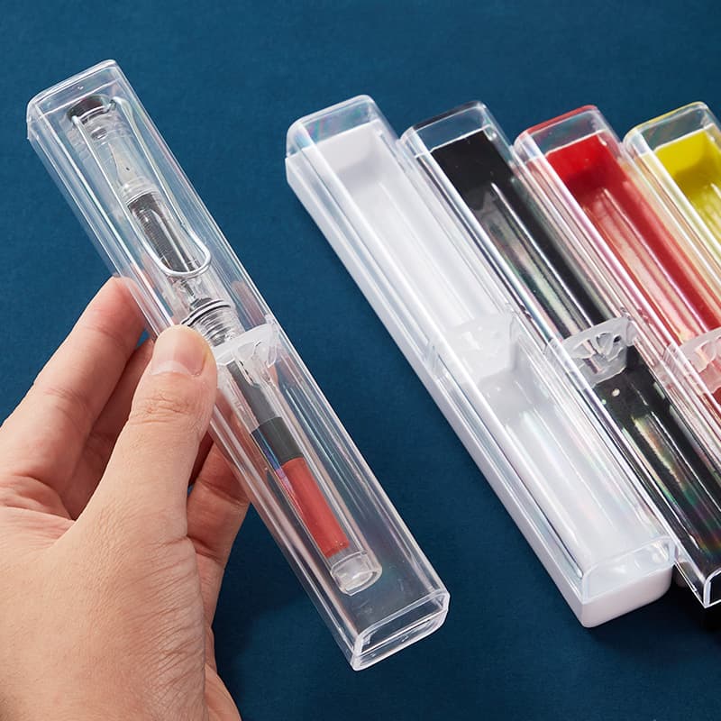 Half Black Half Transparent Fountain Pen Case, Crystal Clear Top Cover, Compact Business Pen Case